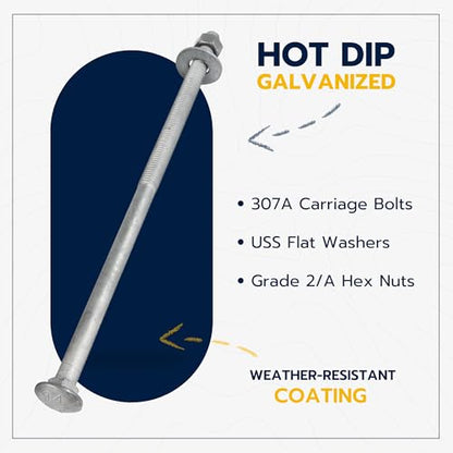 3/8" x 12" (50 Pack) Galvanized Carriage Bolt Kit, Grade 307A, Hot Dip Galvanized for Exterior Use by Makers Bolt - size: 3/8 x 12
