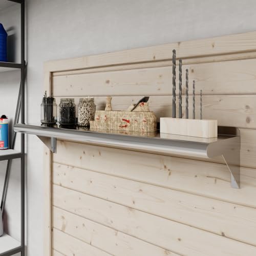 AmGood 8 in. x 36 in. Stainless Steel Wall Shelf with Backsplash - Holds 175 lbs - NSF 18-Gauge, Bullnose Edge | Shelf Over Stove, Coffee Station & Laundry - size: 8 in. x 36 in.