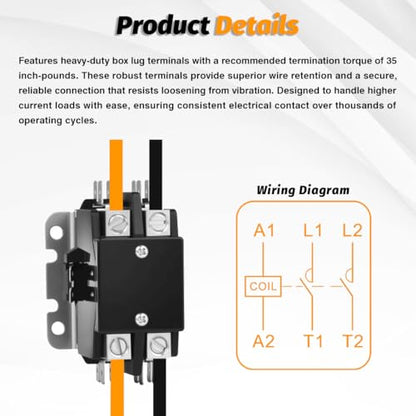 DP402402 Contactor Double Two Pole 40 FLA 50 RLA 240Volt Coil A/C Contactor
