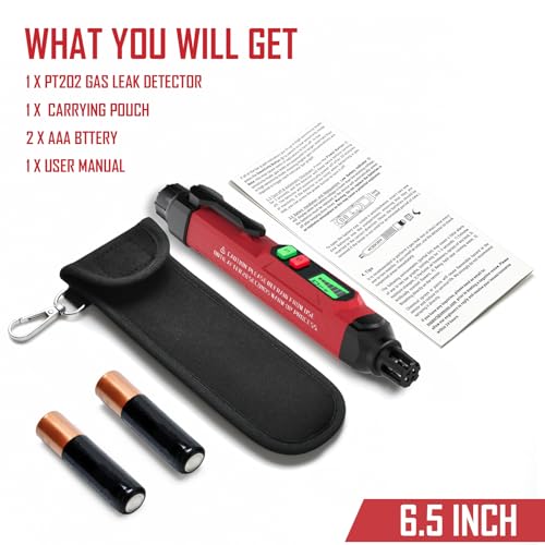Gas Leak Detector, PT202 Portable Natural Gas Leak Alarm Locate Gas Leaks of Combustible Gases Like Methane, LPG, LNG, Fuel for Home(Includes Battery x2 & Carrying Pouch) (Red) - color: Red