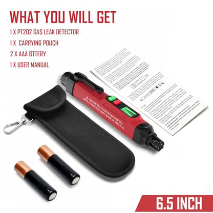 Gas Leak Detector, PT202 Portable Natural Gas Leak Alarm Locate Gas Leaks of Combustible Gases Like Methane, LPG, LNG, Fuel for Home(Includes Battery x2 & Carrying Pouch) (Red) - color: Red