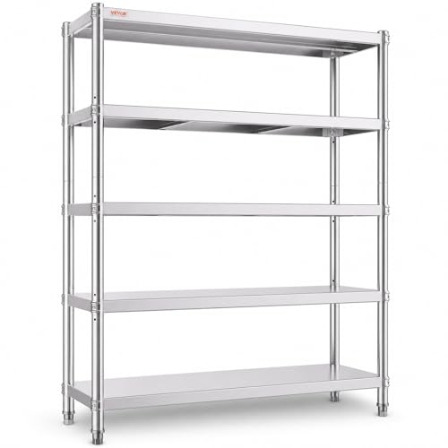 VEVOR Stainless Steel Shelving 48x18.5 Inch 5 Tier Adjustable Shelf Storage Unit Stainless Steel Heavy Duty Shelving for Kitchen Commercial Office Garage Storage 330lb Per Shelf - size: 5Tier 48x18.5x72", style: 5Tier 48x18.5x72"