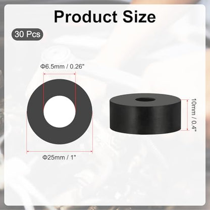 PATIKIL Multi Purpose Rubber Spacer, 30Pcs 6.5mm ID x 25mm OD x 10mm T Neoprene Round Anti-Vibration Isolation Pads Isolator Rubber Bushings Spacer Washer for HVAC Bolts Car Accessories - size: 6.5mm ID x 25mm OD x 10mm T