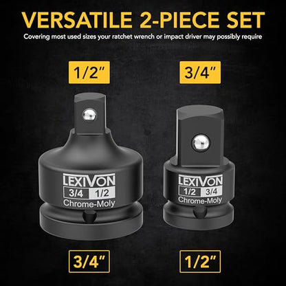 LEXIVON 1/2" & 3/4" Impact Socket Adapter, 2-Piece Set | 1/2" ~ 3/4" Reducer and Increaser Chrome-Moly Steel = Fully Impact Rated (LX-403) - style: 2-Piece Set, 1/2" & 3/4" Increaser/Reducer