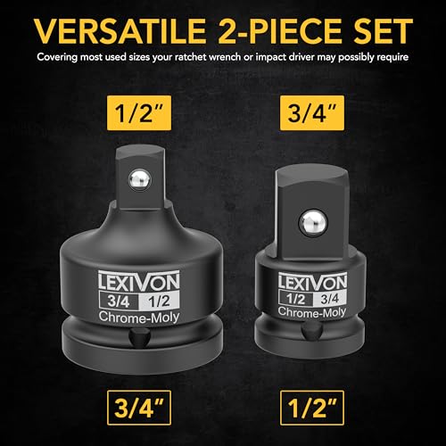 LEXIVON 1/2" & 3/4" Impact Socket Adapter, 2-Piece Set | 1/2" ~ 3/4" Reducer and Increaser Chrome-Moly Steel = Fully Impact Rated (LX-403) - style: 2-Piece Set, 1/2" & 3/4" Increaser/Reducer