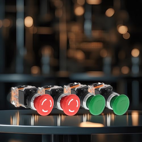 Emergency Push Button Switch, Green&Red Mushroom Head, for Home or Industrial Equipment, Operating Rooms, Distribution Boxes, NO NC, 22mm, Stay-Put (4 Pack, 2 Green & 2 red) - size: 2 Green + 2 Red, style: Stay-put