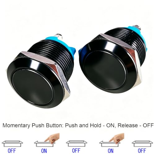 Gebildet 2pcs 22mm 3A/12V 24V 36 DC 110V 250VAC 1NO SPST Momentary Push Button Switch IP65 waterproof Aluminium Alloy Shell Screw Terminal (Black Shell) - color: Black shell