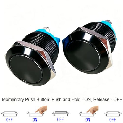 Gebildet 2pcs 22mm 3A/12V 24V 36 DC 110V 250VAC 1NO SPST Momentary Push Button Switch IP65 waterproof Aluminium Alloy Shell Screw Terminal (Black Shell) - color: Black shell