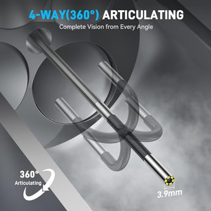 3.9mm 360° Articulating Borescope 4-Way Endoscope Camera with Light - size: 3.9mm