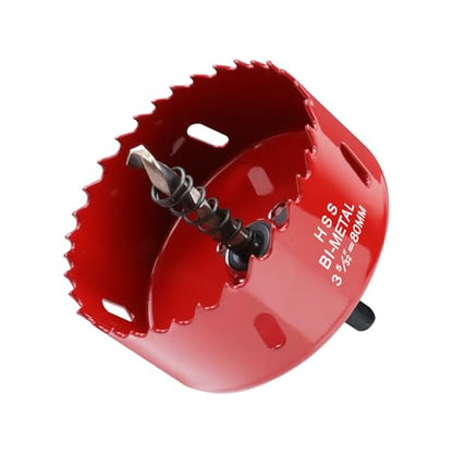 3.15 Inches/80mm Bi-Metal Hole Saw with Pilot Bit & Arbor - color: Red, size: 3.15 inches