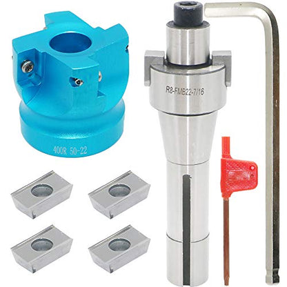 2 Inch Face Milling Cutter Aluminum 400R 50MM CNC End Milling Cutter Holder + R8-FMB22 Shank Face Shell Mill Arbor + 4pcs APKT1604 Carbide Inserts + 8mm Hexagon Wrench + T15 Wrench CNC Machine Tools - style: AL 400R 50-22 (1.968 Inch)