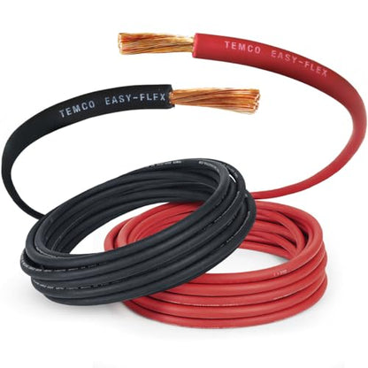 TEMCo 4 Gauge AWG 25 Ft Black + 25 Ft Red Flexible Pure Copper Made in USA Welding Cable Battery Wire - Heavy Duty Solar, Inverter, Car, RV, Truck - color: 25 Ft Black + 25 Ft Red, size: 4 AWG