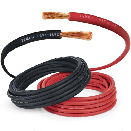 TEMCo 6 Gauge AWG 10 Ft Black + 10 Ft Red Flexible Pure Copper Made in USA Welding Cable Battery Wire - Heavy Duty Solar, Inverter, Car, RV, Truck - color: 10 Ft Black + 10 Ft Red, size: 6 AWG