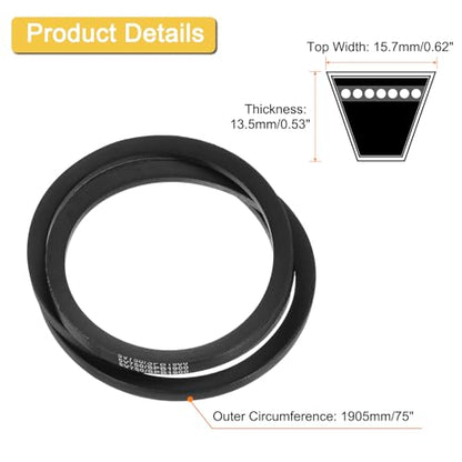 uxcell 5V750 V-Belt, Classic Wrapped Rubber V-Belt 75" Outside Circumference x 0.62" Width x 0.53" Height for Industrial Machinery Equipment, Black - size: 5V750