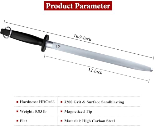 Honing Steel Knife Sharpener Steel Flat 12 IN Honing Rod for Kitchen Knives - color: Dark Flat 12-IN