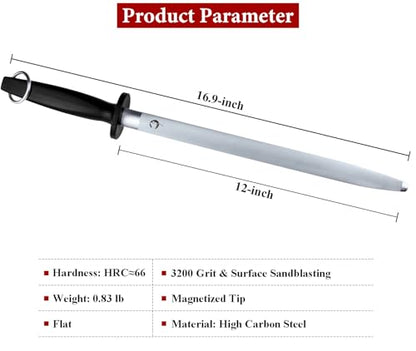 Honing Steel Knife Sharpener Steel Flat 12 IN Honing Rod for Kitchen Knives - color: Dark Flat 12-IN