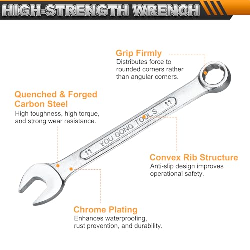 HARFINGTON Metric Combination Wrench, 11mm Open End & 15-Degree Offset - size: 11mm