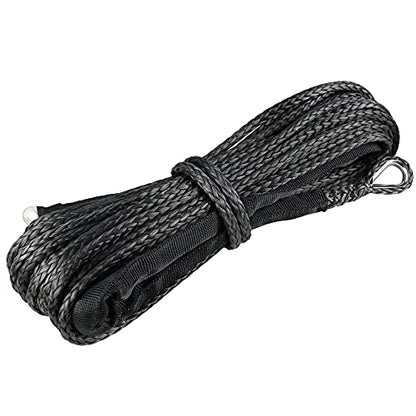 1/4" Synthetic Winch Rope 50 ft 10,000 lb UHMWPE Winch Cable Replacement Kit with Protective Sleeve, Thimble, Compatible with ATV UTV Truck Winches, Black - color: Black, size: 1/4 In x 50 Ft Standard
