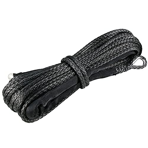 1/4" Synthetic Winch Rope 50 ft 10,000 lb UHMWPE Winch Cable Replacement Kit with Protective Sleeve, Thimble, Compatible with ATV UTV Truck Winches, Black - color: Black, size: 1/4 In x 50 Ft Standard
