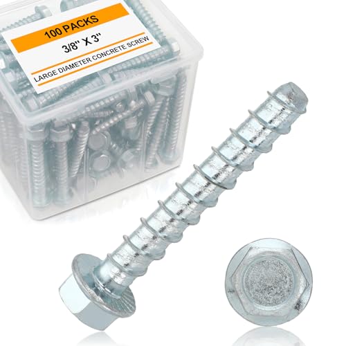 Hicarer 100 Pack 3/8" x 3" Concrete Screws Galvanized for Anchoring - size: 3/8" X 3"