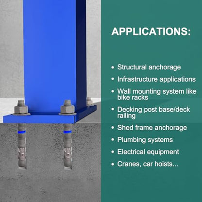 5/8" x 10" Concrete Anchors (10 Pack) Wedge Anchors Bolts, Hot Dip Galvanized - size: 5/8"x10" (10 PCS)