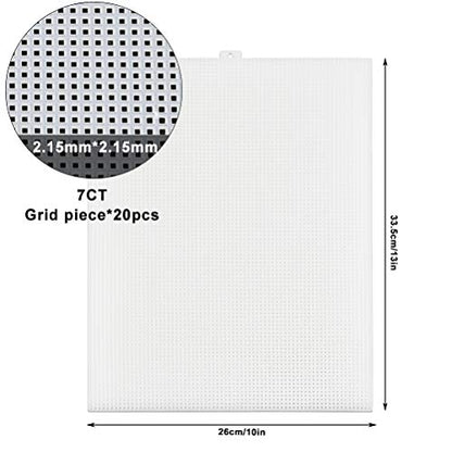 BUYGOO 20 Pack 7 Count Clear Plastic Mesh Canvas Sheets for Embroidery, Acrylic Yarn Crafting, Knit and Crochet Projects - 10.5'' x 13.5''