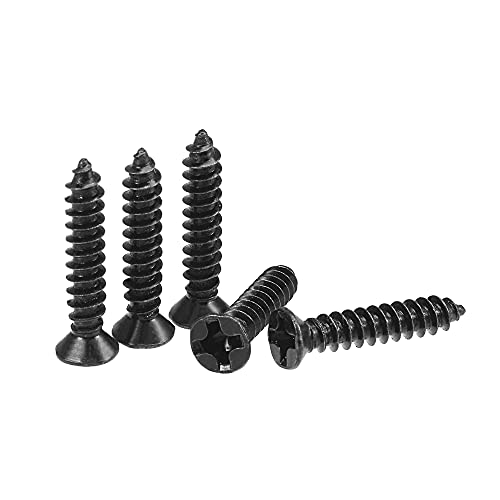 uxcell M3 x 16mm Wood Screws Phillips Flat Head Carbon Steel Self Tapping Screws Black 200pcs - size: M3 x 16mm