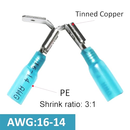 50 PCS Heat Shrink Piggyback Spade Connectors, Insulated Quick Disconnect Crimp Terminal, Electrical Butt Terminals for Marine, Electronics, Automotive AWG 16-14-Blue - style: AWG 16-14/Blue