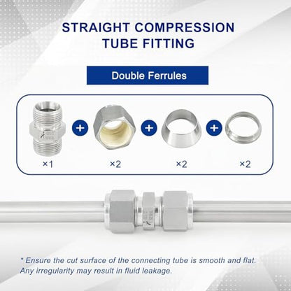 316SS Compression Tube Fitting, Straight Union, 6mm OD x 6mm OD - size: 6mm OD x 6mm OD