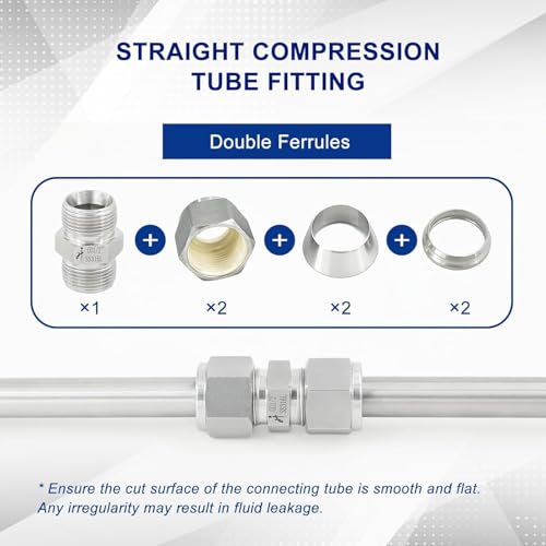 316SS Compression Tube Fitting, Straight Union, 1/2" OD x 1/2" OD - size: 1/2" OD x 1/2" OD