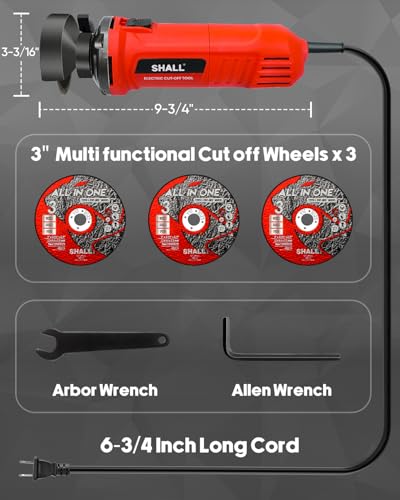 SHALL 3 Inch High-Speed Cut Off Tool, 3.5 Amp Metal Cutter Tool with 3Pcs Multifunctional Cut Off Wheels, 24000RPM Electricl Metal Cutting Tools for Steel, Inox