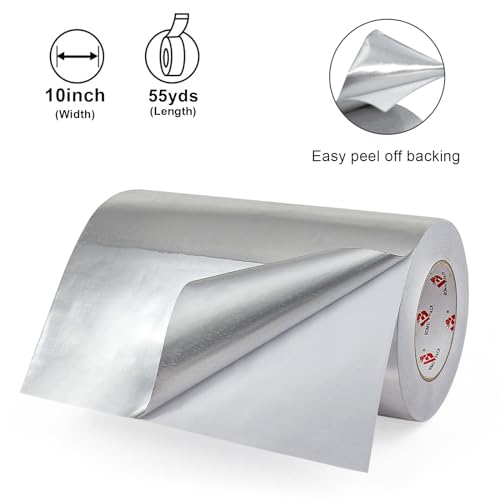 BOMEI PACK 10 Inch Aluminum Foil Tape,Heavy Duty Metal Foil Duct Tape,10 Inch x 55 Yards,High Temperature Silver Foil Tape,Perfect for Sealing & Patching,HVAC,Air Ducts,Insulation and Metal Repair - size: 10 Inch x 55 Yards