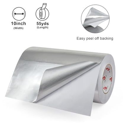 BOMEI PACK 10 Inch Aluminum Foil Tape,Heavy Duty Metal Foil Duct Tape,10 Inch x 55 Yards,High Temperature Silver Foil Tape,Perfect for Sealing & Patching,HVAC,Air Ducts,Insulation and Metal Repair - size: 10 Inch x 55 Yards