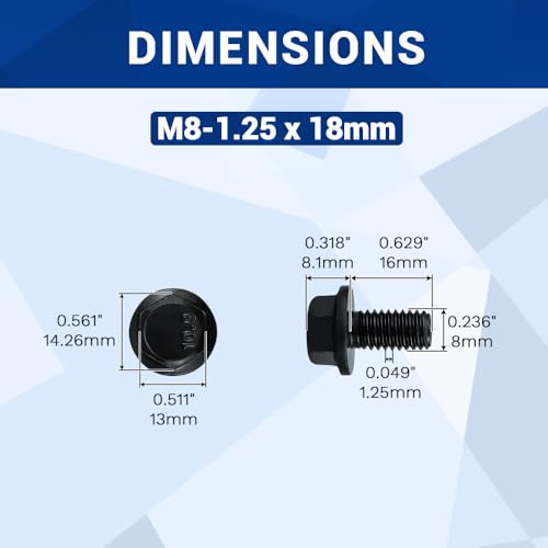 16-Sets M8-1.25 x 16mm Grade 10.9 Flange Hex Bolts + Flange Nut + Flat Washer + Lock Washer Combo Pack, Black Oxide, for Automotive & Machinery - size: M8-1.25 x 16mm
