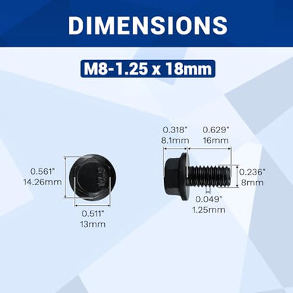 16-Sets M8-1.25 x 16mm Grade 10.9 Flange Hex Bolts + Flange Nut + Flat Washer + Lock Washer Combo Pack, Black Oxide, for Automotive & Machinery - size: M8-1.25 x 16mm