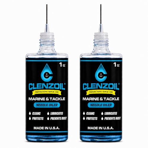 CLENZOIL Marine & Tackle - Fishing Gear Oil Lubricant - for Fish Care Reels, Boat Motors, Downriggers & More - Easily Oils Applicator - size: 2 x 1 oz Needle Oiler