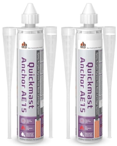DCP Quickmast AE15 Concrete Epoxy for Rebar and Rods – High-Strength Anchoring System, Two-Part Acrylate Epoxy with Cartridge and Nozzles, 10.1 fl oz – 2 Pack - size: 2 Pack
