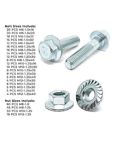 M6 M8 M10 M12 Metric Class 10.9 JIS Hex Cap Flange Frame Bolts & Nuts Zinc Assortment Kit - 375 Pieces!