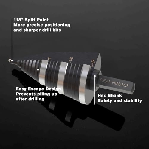 3/16" to 1-3/8" M2 Step Drill Bit - size: 3/16"-1-3/8"(M2)
