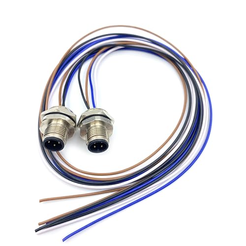 2Pcs M12 4 Pin A Code Male Connector Cable, IP67 Waterproof Back Mount Cable UnShielded Straight Aviation Socket Electrical Cable Sensor Receptacle 250V 4A (0.5Meter/1.64ft) - size: Male