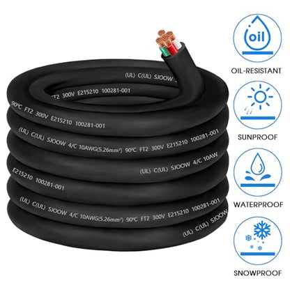 50ft SJOOW 10/4 Wire 10AWG SJOOW Wire 10 Gauge 4 Conductor SJOOW Cord - size: 50 FT, style: 10AWG(4-Conductor)