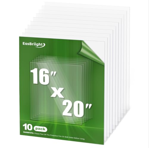 10-Pack of 16×20"×0.04" PET/Plexiglass Sheets, Transparent Flexible Plastic Sheet Panels, for Painting, Crafts, Signs, Picture Frames, Arts, DIY Display Project - size: 16" x 20" x 0.04"