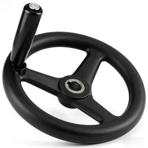 AUNMAS Black Round Hand Wheel with Revolving Knob Handle, 7.7 Inch