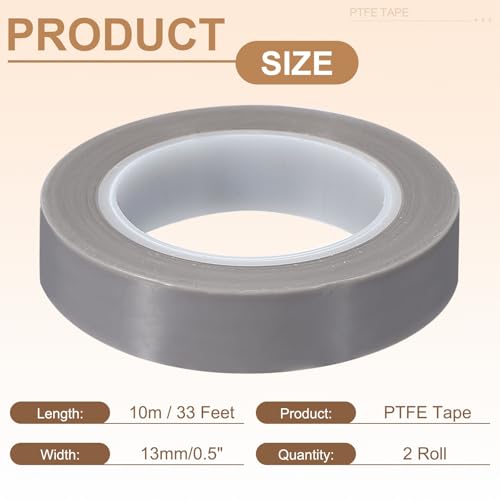 PATIKIL 0.5" x 33ft Heat Resistant Tape, High Temperature Tape PTFE Adhesive High Heat Tape Waterproof Smooth Surface for Vacuum Sealer Machine Insulation Protection, 0.13mm Thick, 2PCS - size: 0.13x13mm