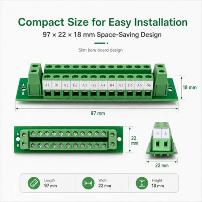 10A 48V Terminal Block Distribution Module, 2×12 Screw Terminal Power Distribution Board for Car, RV, Boat, LED, Model Railroad, and DIY Low-Voltage Wiring Projects