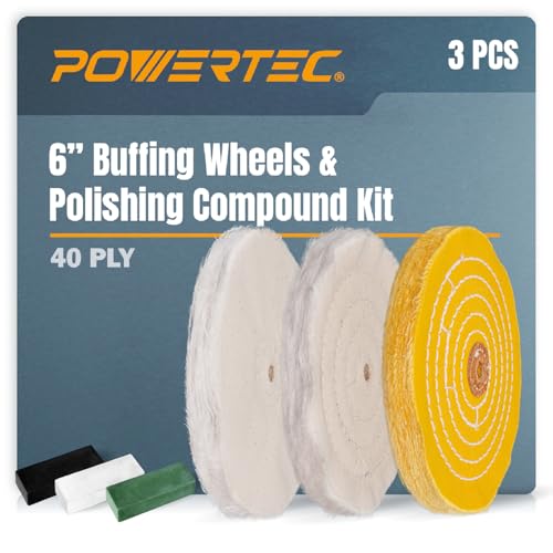 POWERTEC 6 Inch Buffing & Polishing Wheels (40 Ply) w/Buffing Polishing Compounds Kit, Extra Thick Buffer Wheels w/ 1/2" Arbor Hole for Bench Buffer Polisher and Bench Grinder (71631) - size: 6 inch, 6 pack