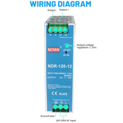 CNCTOPBAOS NDR 120W 12V DC 10A Industrial DIN Rail Switching Power Supply - style: NDR-120-12