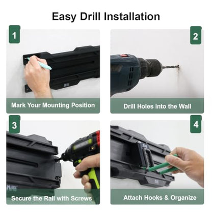 66" Wall Mount Tool Organizer with Locking Hooks, 300 LBS Storage System