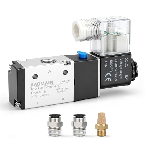 BAOMAIN 3V210-08 12VDC 3/2 Pneumatic Solenoid Valve with Fittings - size: Single Valve Kit
