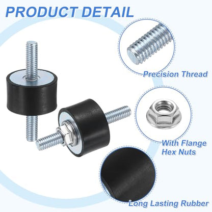 uxcell 2Pcs M6 x 18mm Rubber Mounts, 15 x 25mm Cylindrical Anti Vibration Isolator Studs Shock Absorber Double Studs with Nuts for Car Bobbin Generator Air Compressors - size: M6 x 18mm, 15 x 25mm